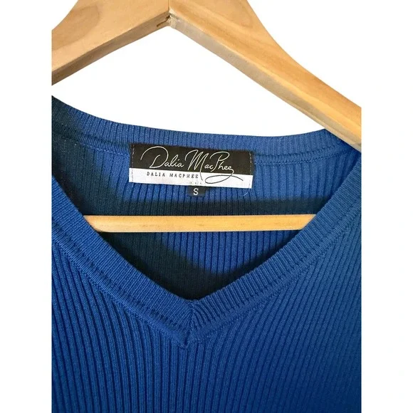 Dalia MacPhee Teal Ribbed Knit Paisley Pleated Midi Dress with Scarf Womens S - Picture 4 of 8